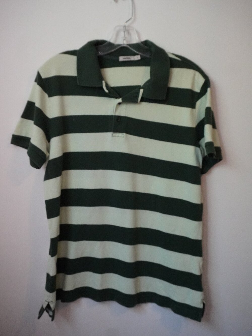 Vancl Green Striped Men's Polo Shirt Cotton Size Large